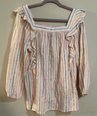 Chaps Ralph Lauren Ruffle Detail Square Neck Pullover Top Pastel Women s Medium