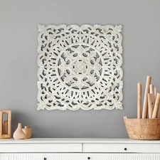 Handcrafted White Square Wall Decor - 36"x36" Wooden Elegant Home Accent