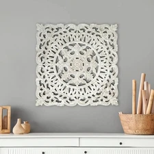Handcrafted White Square Wall Decor - 36"x36" Wooden Elegant Home Accent