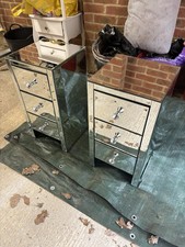 Mirrored Bedside Tables 3 Drawer Slim Modern Pair