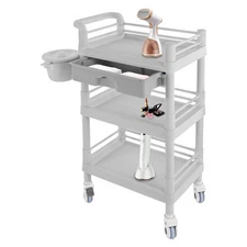 3-Layers Freestanding Trolley Beauty Trolley Salon Drawer Cart w/Waste Bin 100kg