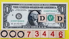 UNC 73446 Madill Oklahoma ￼Zip Code 0s Fancy Serial Number $1 Dollar Bill CRISP