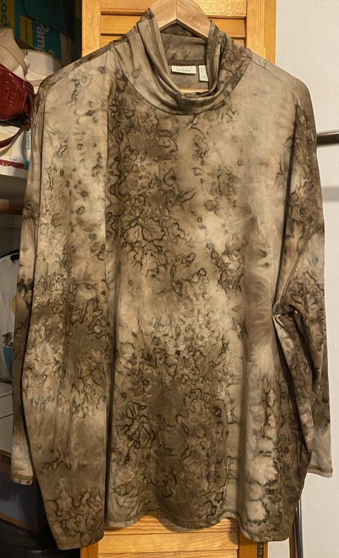 LOGO Lounge by Lori Goldstein TAUPE Tie-Dye Drop Shoulder Top LARGE Generous