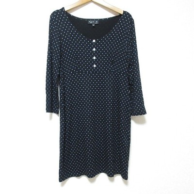 agnes b. Dot Pattern Stretch Long Sleeve Mini Dress Tunic T2 Black Women USED