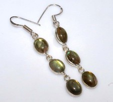 Long Fiery Labradorite 925 Silver Plated Earrings 2.2