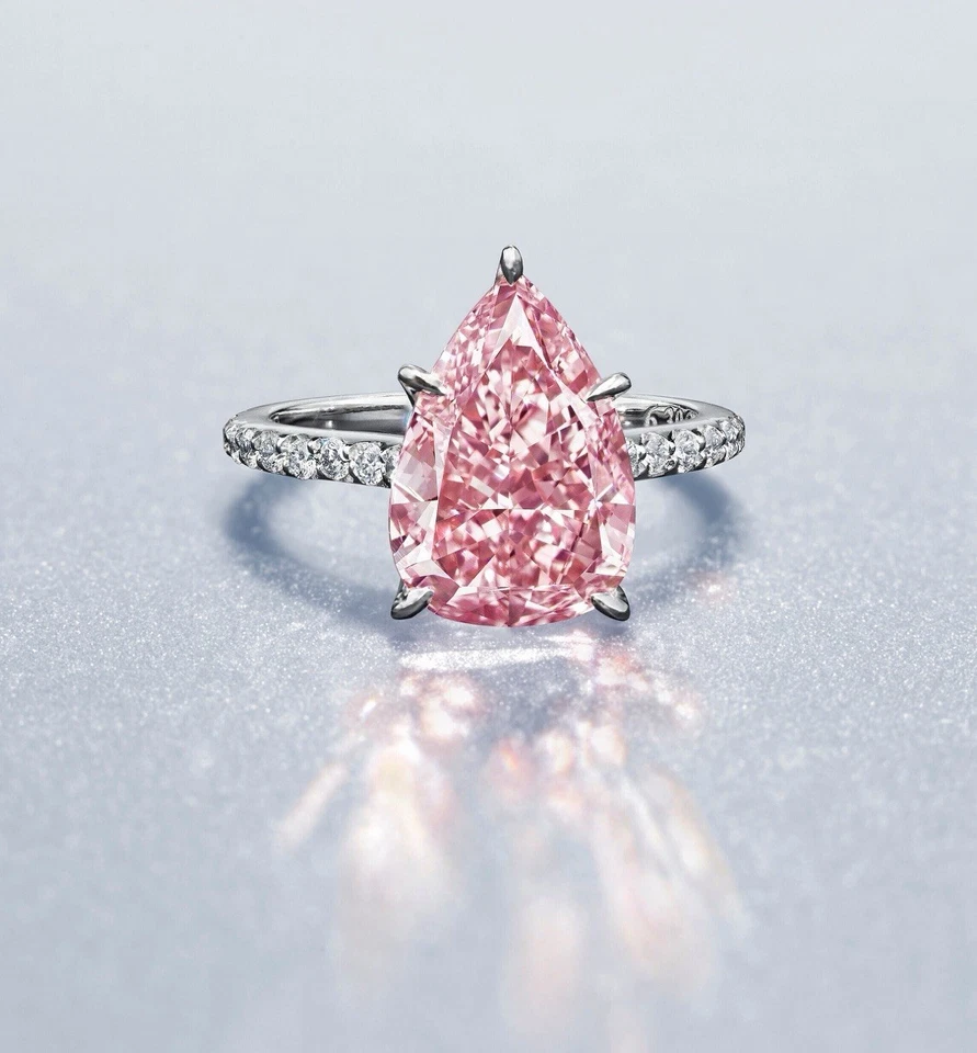 2.57 Ct Center Pear Shape Fancy Pink Lab Grown Diamond Ring 14K White Gold - Image 3 of 4