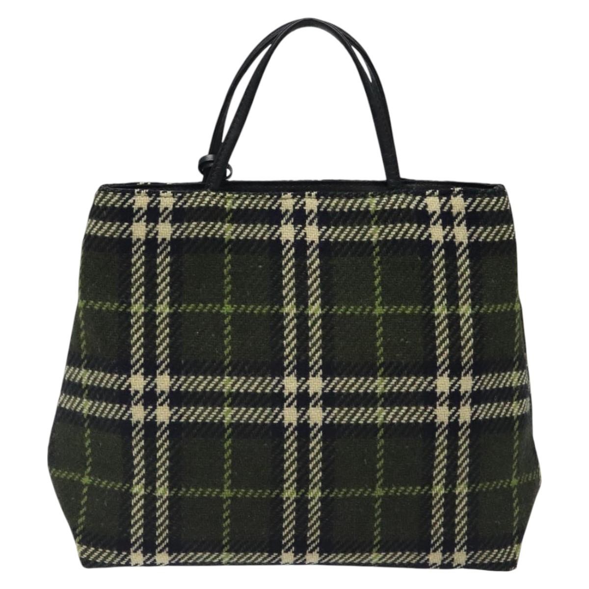 BURBERRY Nova Check Hand Bag Wool Green Black Auth BD1322 | eBay