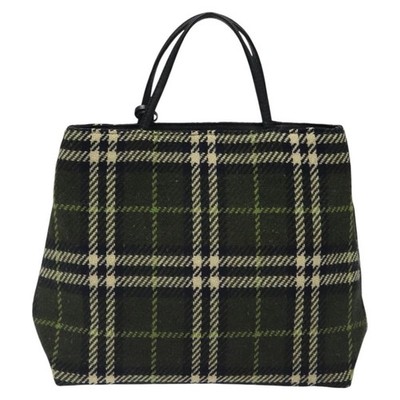 BURBERRY Nova Check Hand Bag Wool Green Black Auth BD1322 | eBay
