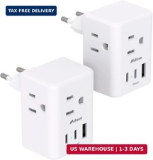 2 Pack European Travel Plug Adapter, International Power Plug Adapter with 3 Out