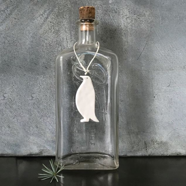 East of India Ceramic Christmas White Penguin Tree Hanging Decoration 6.5x2.5cm