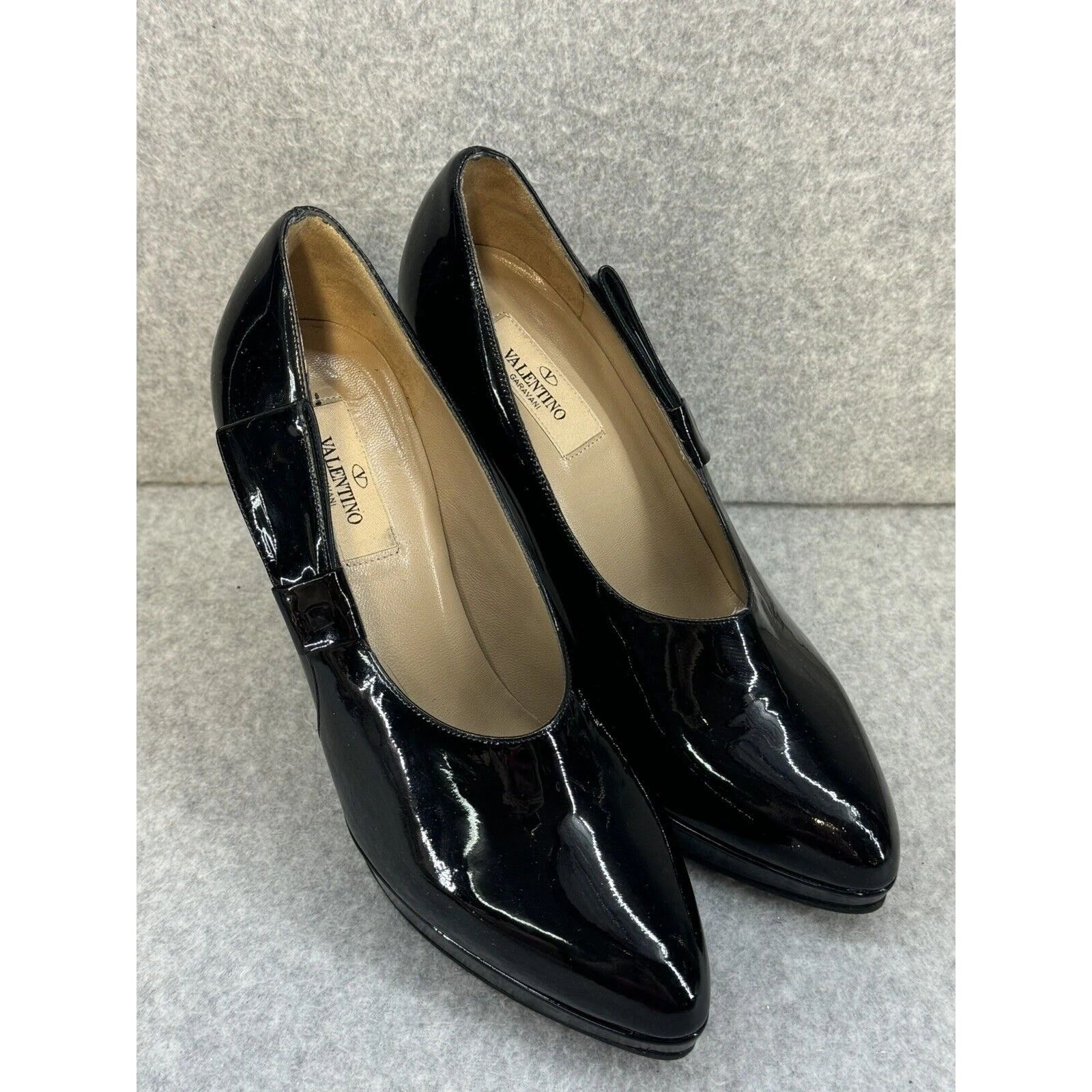 Valentino decolte platform tacco alto nero vernice pelle US taglia 8