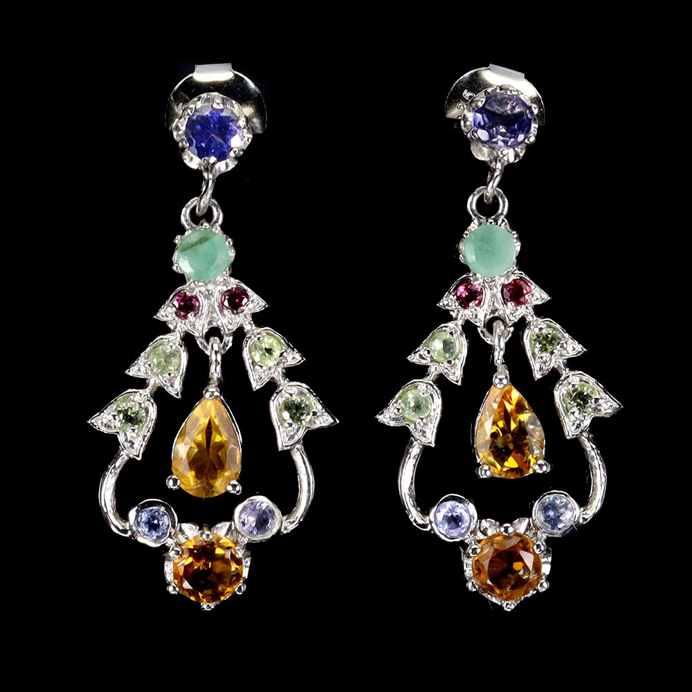 925 Sterling Silver Earrings with Pear Citrine Emerald Garnet Gemstones 6x4mm