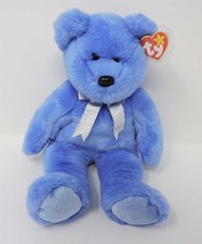 Ty Beanie Buddy Clubby II Teddy Bear Blue Silver Bow MWMT Soft Plush Toy 14"
