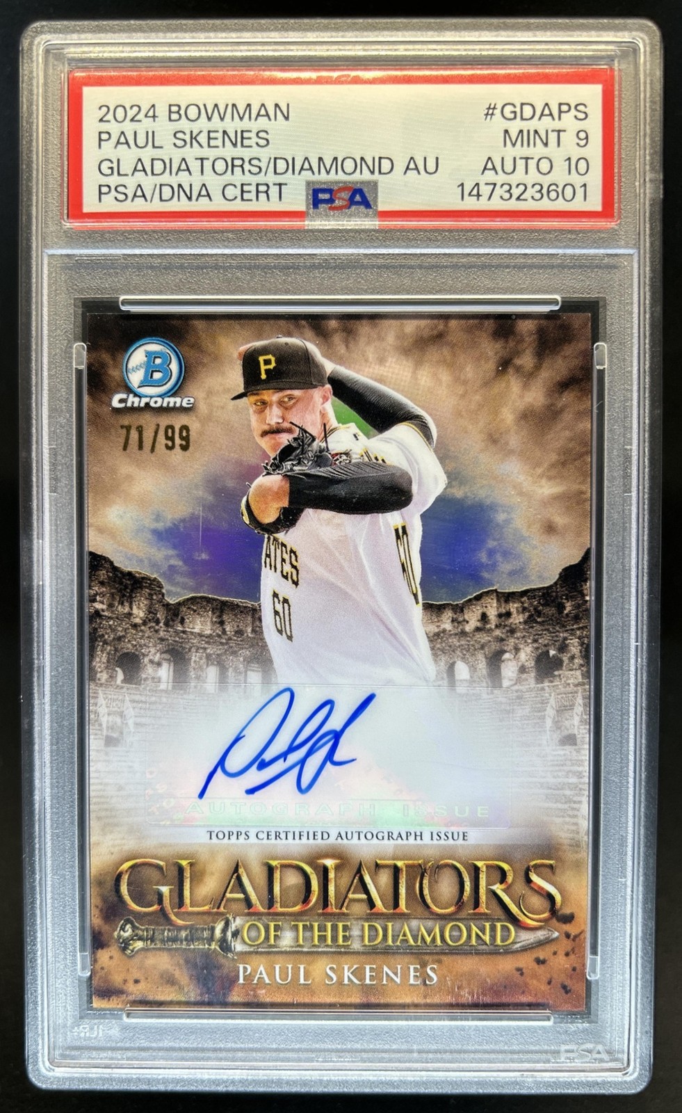 2024 Bowman Paul Skenes Gladiators of the Diamond Chrome Auto RC #/99 PSA 9 10