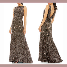 NWT IEENA for Mac Duggal [ 8 ] 26331 Sequin Drape Back Gown in Bronze #S473