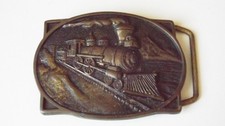 1970s BTS Solid Brass Train Locomotive Engine Belt Buckle Vintage USA  EV1889 