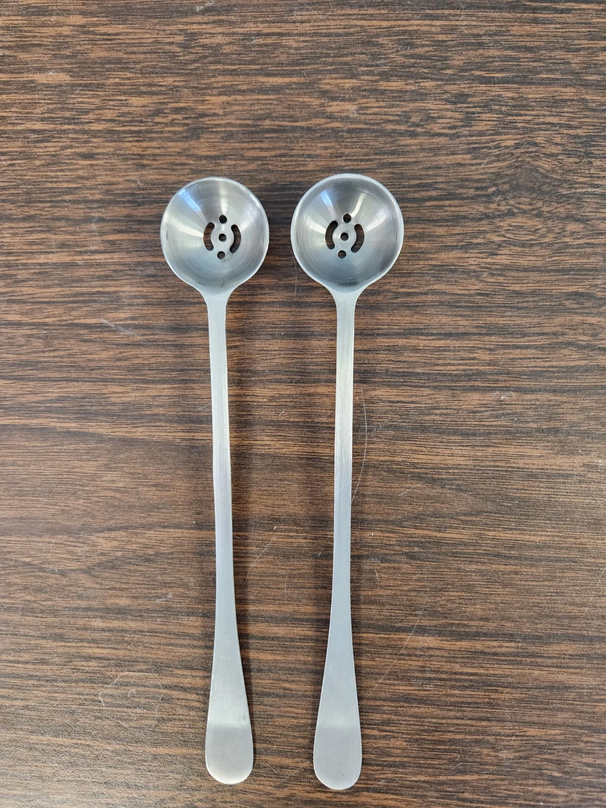 Vintage Olive Spoons Long Handle Stainless Set of 2