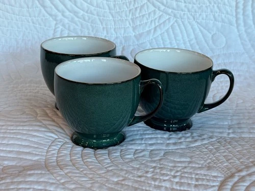 SET OF 3 Denby England Greenwich Footed Coffee / Tea Cups / Mugs Blue