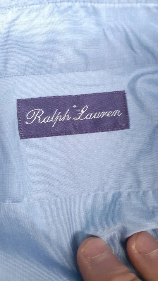 Ralph Lauren Purple Label Dress Shirt Men 17 French Cuff Blue Italy Made Cotton - Image 3 of 4