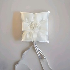 Handmade White Wedding Ring Pillow 13cm Satin Triple Flower Ring Bearer Cushion