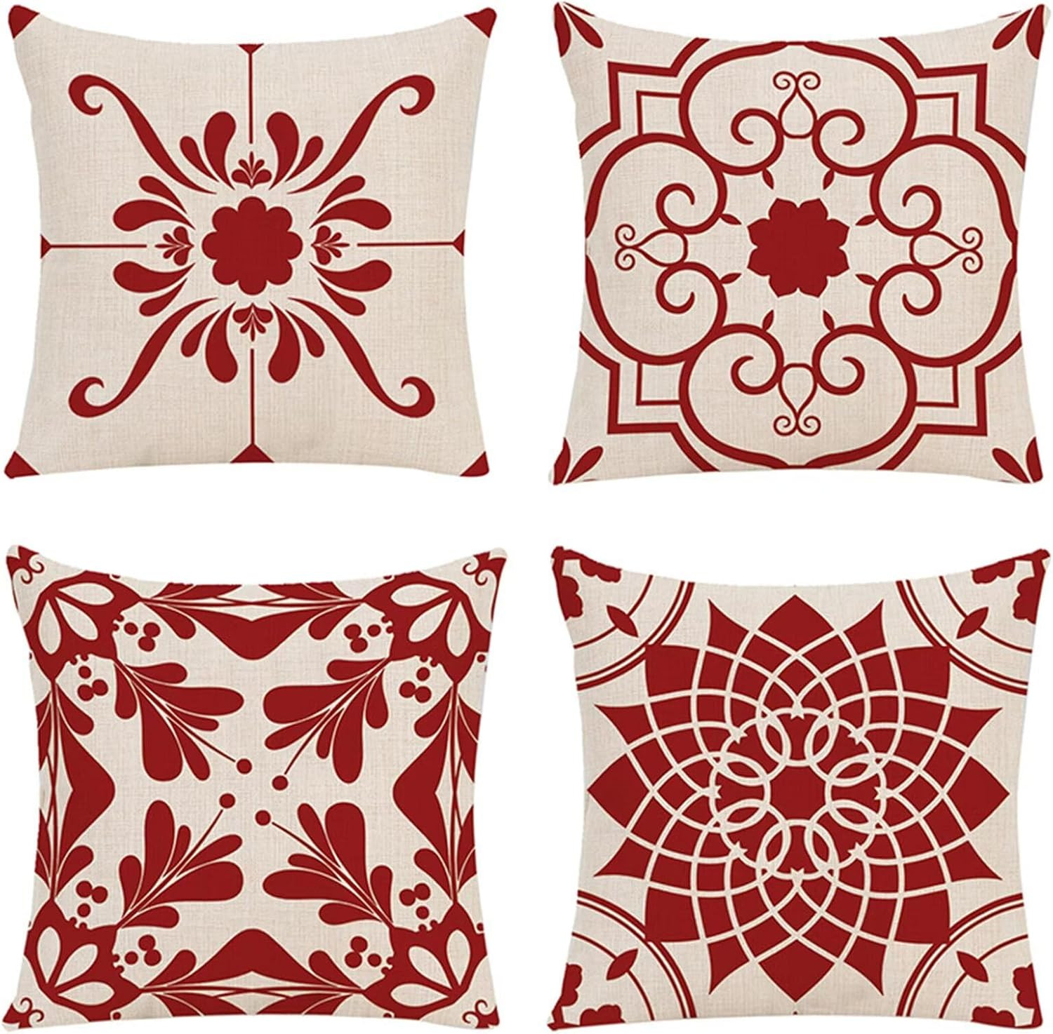 Set 4 Federe Cuscini 65x65 cm Decorativi per Divano e Letto in Cotone Lino
