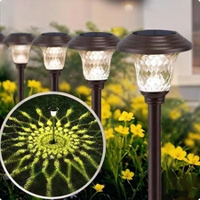 8 Pack Solar Pathway Lights Outdoor Solar Powered Lights Waterproof Glass Hig...