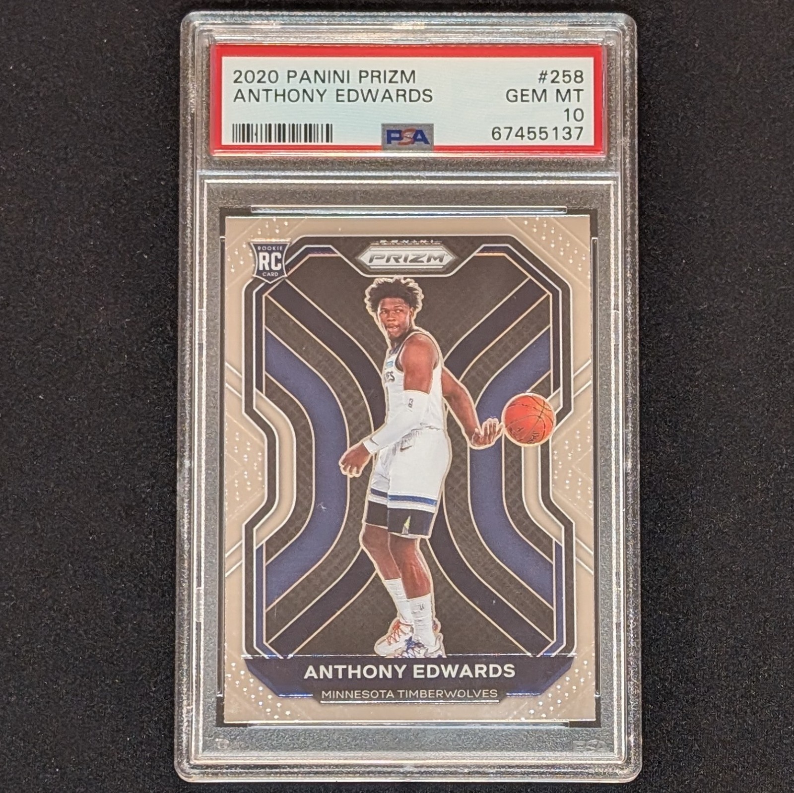 ANTHONY EDWARDS 2020 PANINI PRIZM #258 ROOKIE CARD GRADED PSA GEM MINT 10