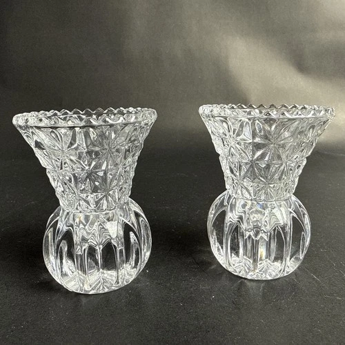 Set of 2 Princess House Fostoria 24% Lead Crystal Bud Vase Toothpick Holders 3”