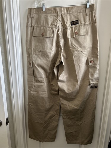 VTG Deadstock USA Solo Semore Khaki Twill Baggy Cargo Wide Leg Pants 38 Skater - Picture 2 of 7