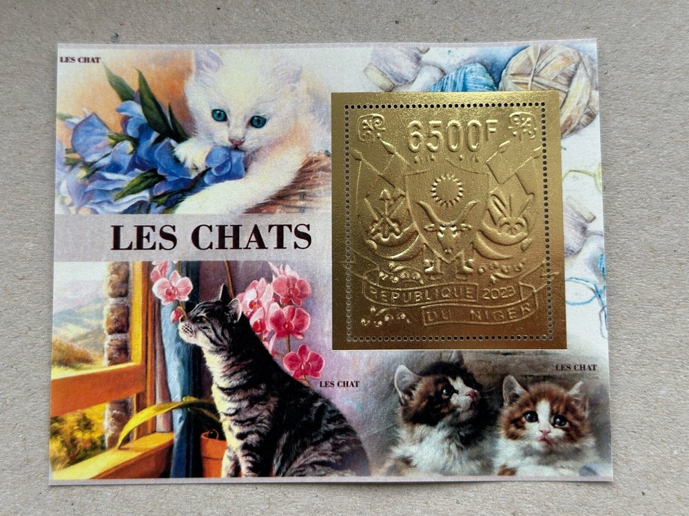 Stamps Cats 5 blocks Foil Gold perforated NEW 2023 year