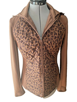 TEK GEAR SZ M Leopard Zip Front Jacket athleisure leisure comfy hooded cuffins