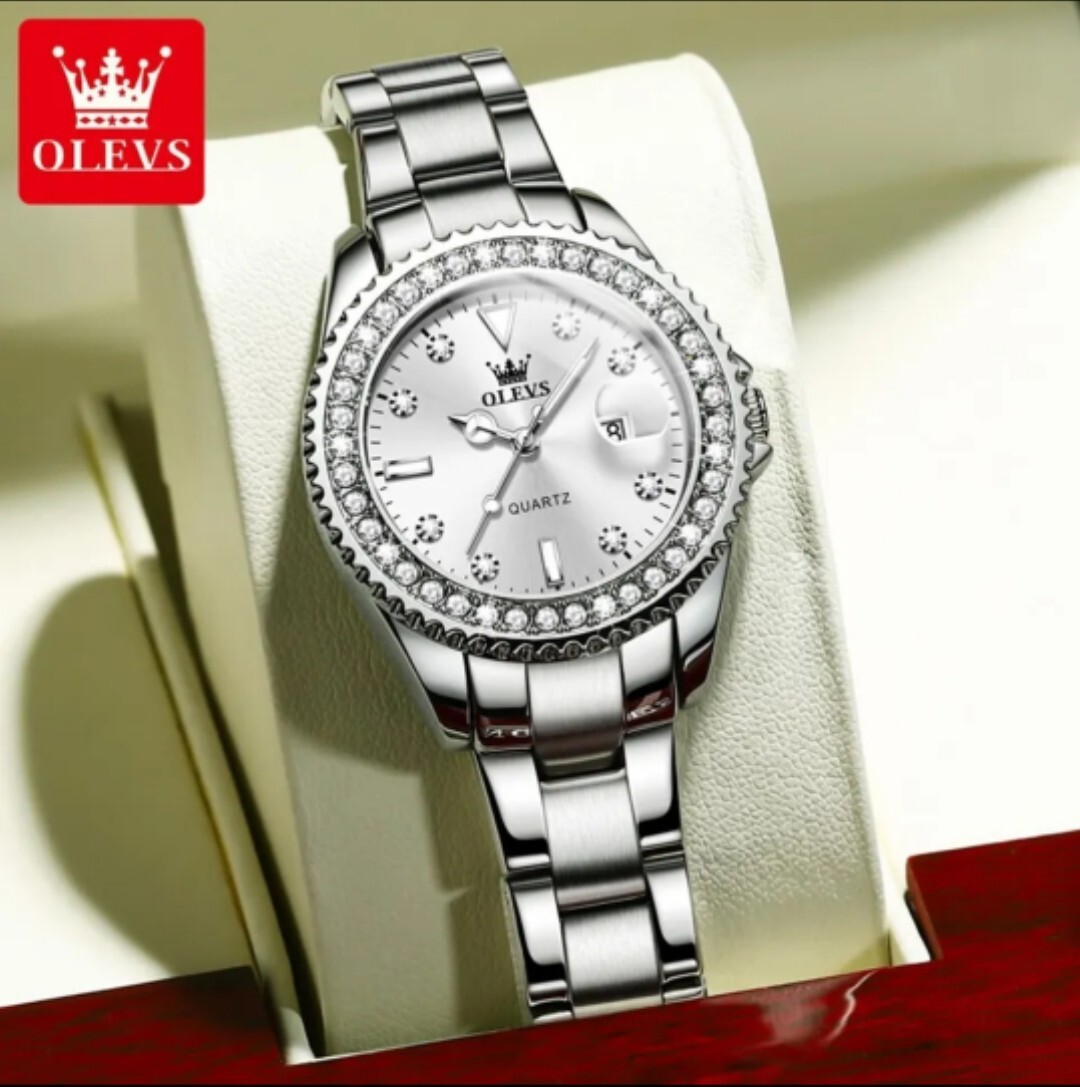 Ladies Luxury Wristwatch Silver Stainless Steel Elegant Quartz Crystal