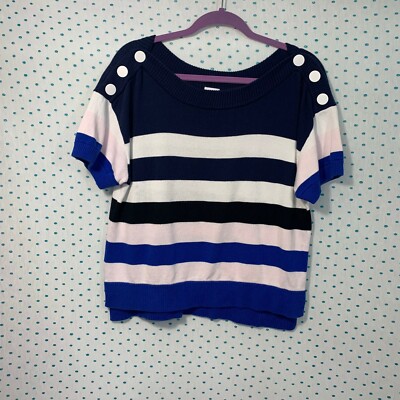 CAbi Size Medium Short Sleeve Striped Sailor Pullover Sweater Style #5448 