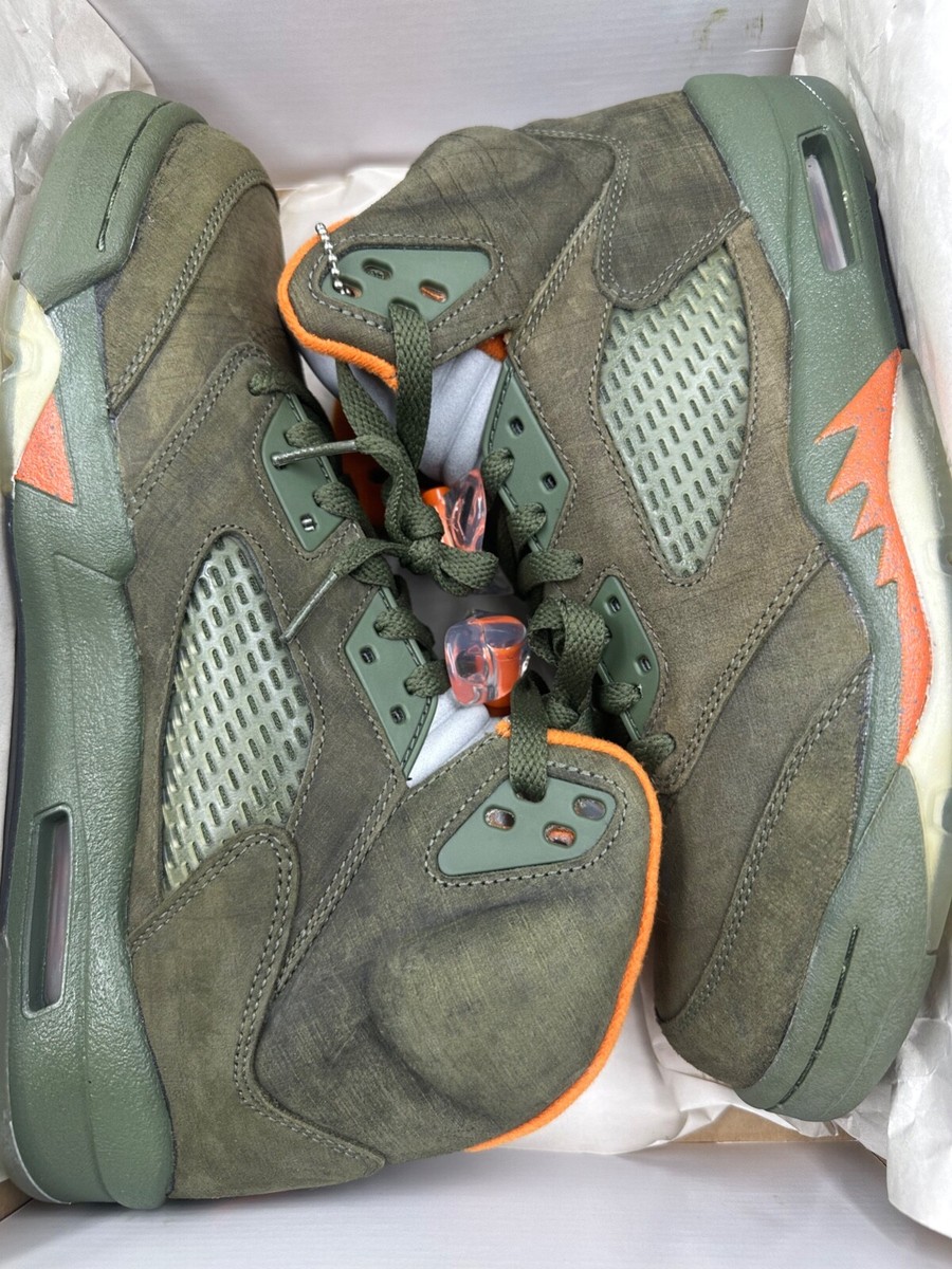 NIKE AIR JORDAN V 5 RETRO LS ARMY OLIVE GREEN ORANGE UNDEFEATED