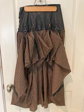 Banned Steampunk long Skirt Victorian Brown Black Striped High Low M costume