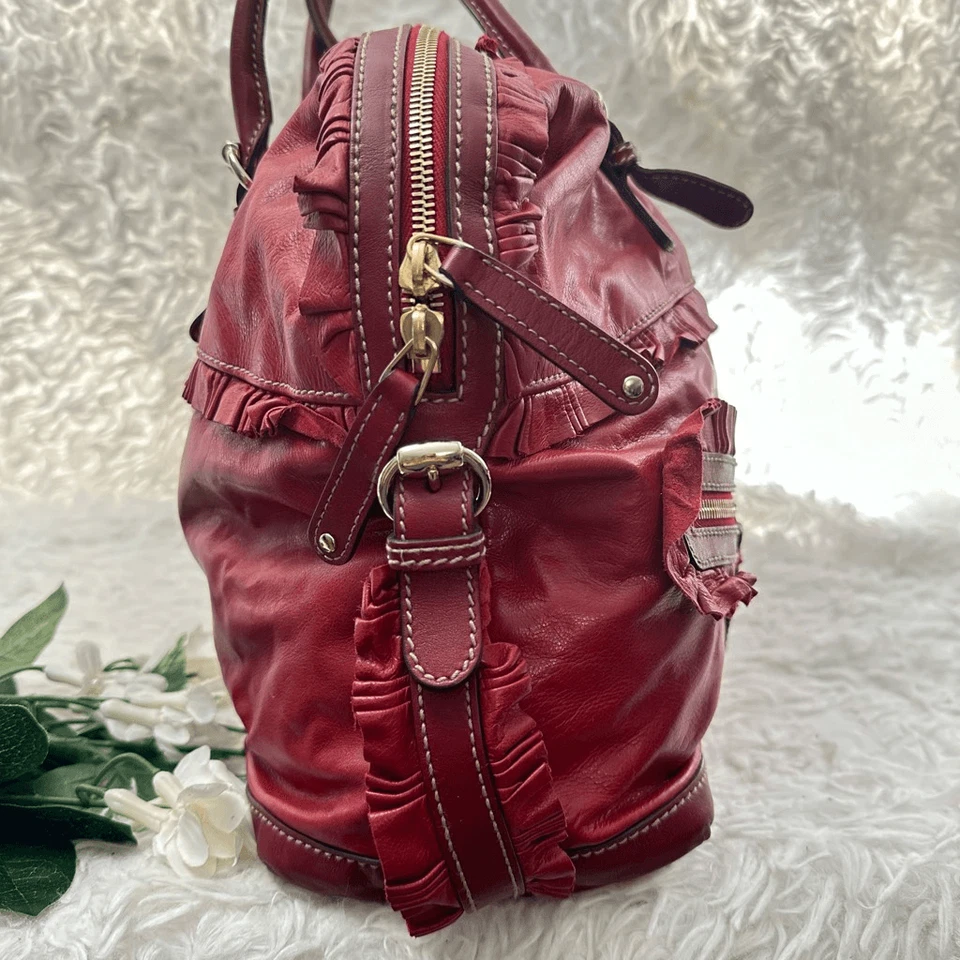 GUCCI Bolso de Mano Sabrina Vintage Cuero Rojo Asa Superior Detalles con Volantes Foto 4 de 4