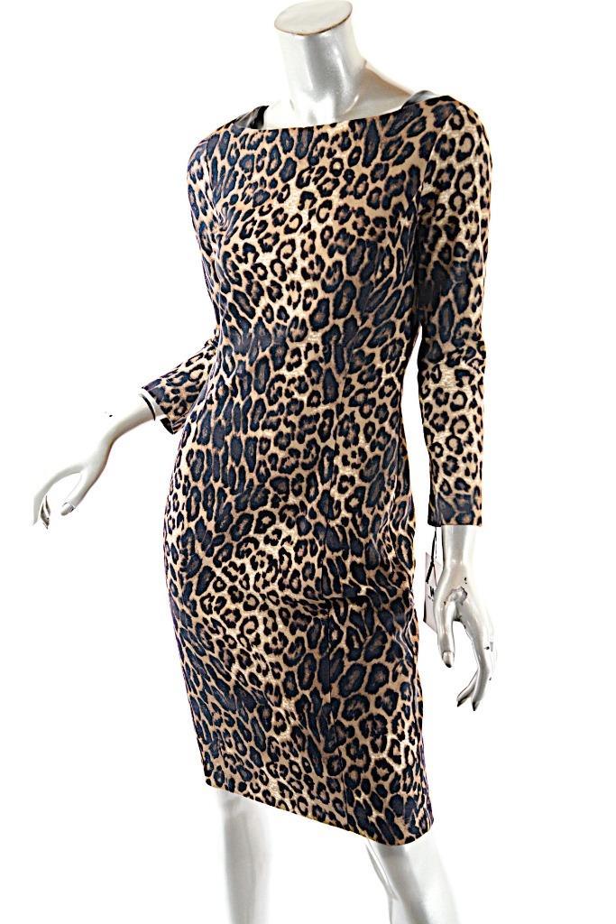 W By WORTH Black Brown Rayon Blend Knit Animal Print Leather Trim Dress US 2 NWT image 5