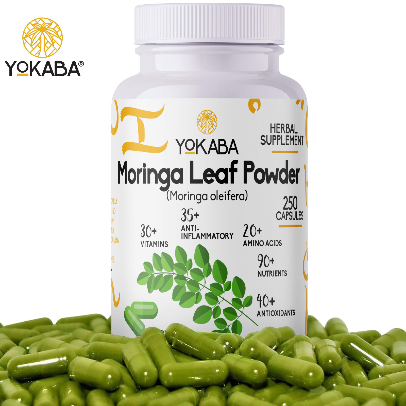 250 Capsules Moringa Oleifera Leaf Powder 5000mg - Organic Herbal Extract YOKABA