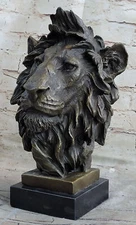 Large African Male Lion Bust Bronze Marble Sculpture Statue Decor Figure Decor