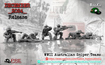 BattleCat Miniatures 28mm Scale WWll Australian Sniper Team 3d Printed Resin