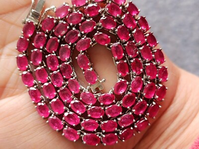 20 Ct Oval cut Natural Ruby gemstone tennis Necklace Woman  sterling 925 silver