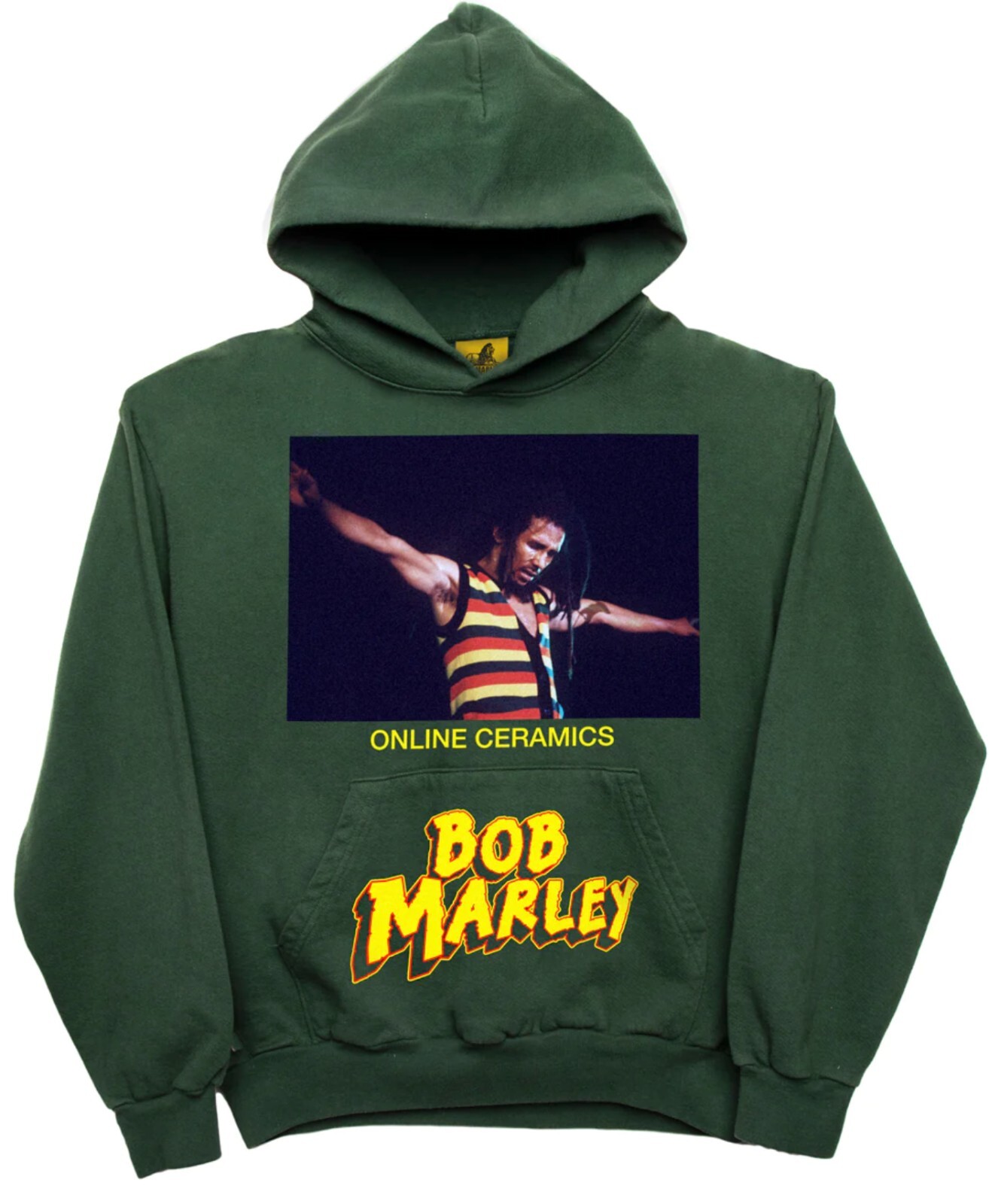 Online Ceramics Bob Marley Green Hoodie Size L Reggae Inspired-image