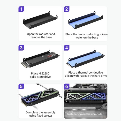 Radiator SSD M.2 NVMe 2280 z podwójnymi silikonowymi podkładkami termicznymi aluminiowy grzejnik - Zdjęcie 3 z 8