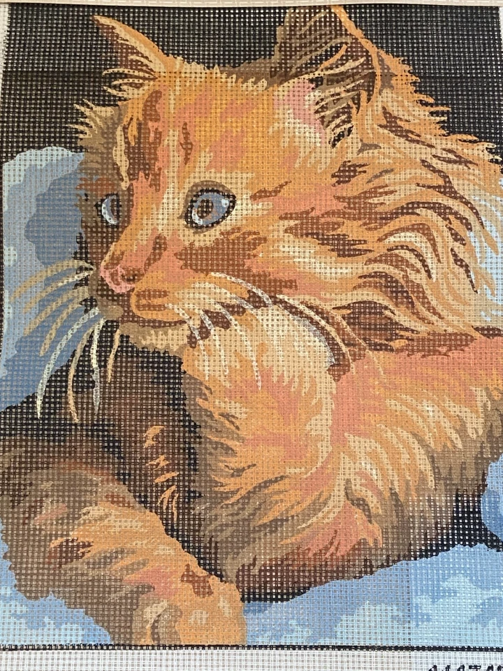 Needlepoint Tapestry Canvas 9 x 12 Orange Tiger Stripe Kitty Cat - Image 2 of 4