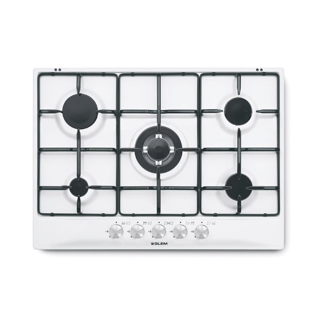Piano Cottura 5 Fuochi a Gas 70 cm Incasso Bianco Glem Gas GT755WH