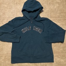 Tommy Hilfiger Women's Sz L Green Hoodie Full Zip Logo Sweatshirt Embroidered
