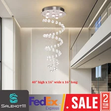 Modern Luxury Crystal LED Chandelier Rain Drop Spiral Ceiling Light Pendant Lamp