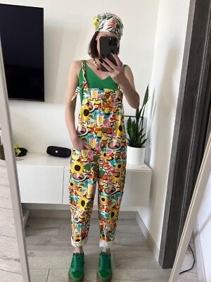 Lucy & Yak x Asahi Nagata Colorful Dungarees Picnic fruit Print
