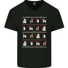 Christmas Penguin Llama Reindeer Bear Xmas Mens V-Neck Cotton T-Shirt