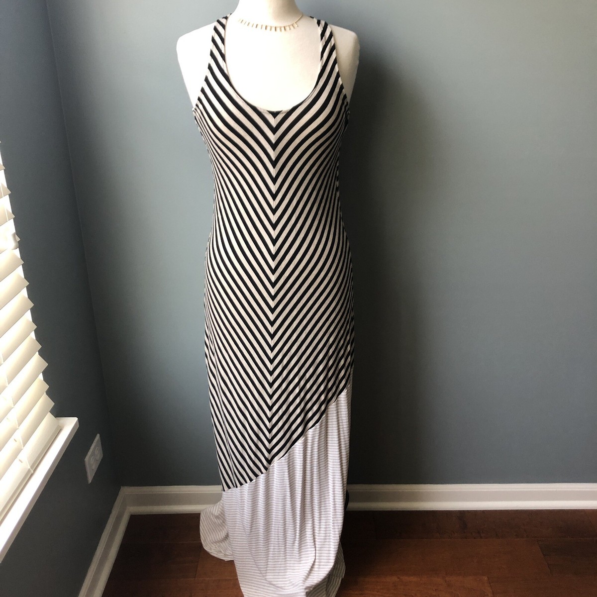 Ella Moss Black Cream Striped Racerback Maxi Dress Sz S Ella Moss Black Cream Striped Racerback Maxi Dress Sz S